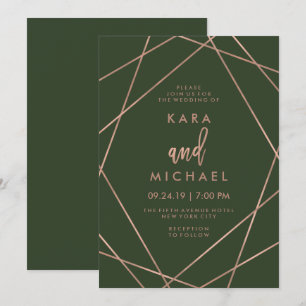Faux Roos Gold geometrisch   Deep Green Wedding Kaart