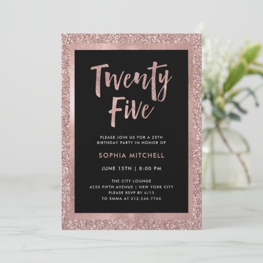 Faux Roos Gold Glitter | 25e verjaardag Kaart (Staand voorkant)