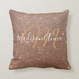 Faux Roos Gold Glitter 3 met monogram en naam Kussen