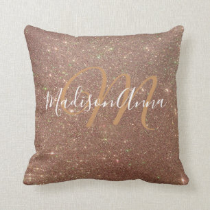 Faux Roos Gold Glitter 3 met monogram en naam Kussen