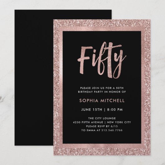 Faux Roos Gold Glitter | 50e verjaardag Kaart (Voorkant / Achterkant)