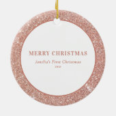 Faux Roos Gold Glitter Baby eerste kerstfoto Keramisch Ornament (Achterkant)