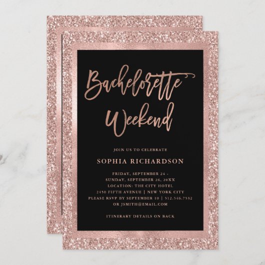 Faux Roos Gold Glitter | Bachelorette Weekend Kaart (Voorkant / Achterkant)