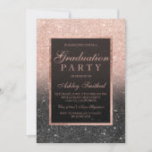 Faux roos gold glitter black Graduparty Kaart (Voorkant)