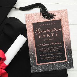 Faux roos gold glitter black Graduparty Kaart