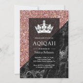 Faux Roos Gold Glitter Black Marble Aqiqah Kaart (Voorkant)