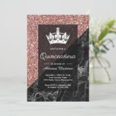 Faux Roos Gold Glitter Black Marble Quinceanera Kaart (Staand voorkant)