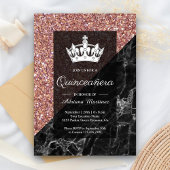 Faux Roos Gold Glitter Black Marble Quinceanera Kaart