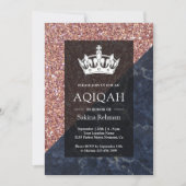 Faux Roos Gold Glitter Blue Marble Aqiqah Kaart (Voorkant)