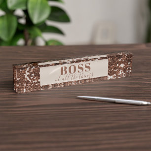 Faux Roos Gold Glitter Boss Acrylblok Naambordje