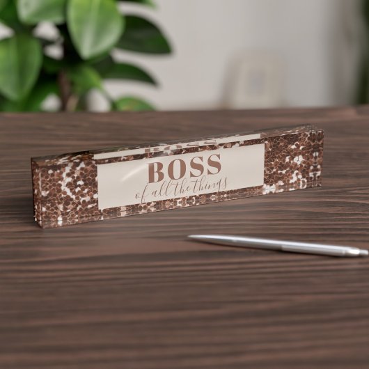 Faux Roos Gold Glitter Boss Acrylblok Naambordje