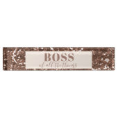 Faux Roos Gold Glitter Boss Acrylblok Naambordje (Voorkant)