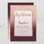 Faux roos gold glitter burgundy chic 18th Birthday Kaart<br><div class="desc">Een modern,   en elegant faux roos goudglitter douche ombre met een bruine kleur blok van 18 e verjaardag met een goudvormig roos-goudvormig patroon dat op een pootgetische achtergrond vervaagt en elegant goudlijst Perfect voor een prinses 18-jarige verjaardag,  perfect voor haar,  de fashionista die van modern patroon en glam houdt</div>