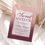 Faux roos gold glitter burgundy chic Sweet 16 Kaart<br><div class="desc">Een modern,   en elegant faux roos goud glitter douche ombre met pastel burgundy kleurenblok Sweet 16 verjaardagsfeest met roos goudbolvormig patroon op een roze achtergrond met elegant roos goud lijst Perfect voor prinses Sweet 61.</div>