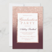 Faux roos gold glitter burgundy Gradudy party Kaart (Voorkant)