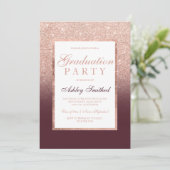 Faux roos gold glitter burgundy Gradudy party Kaart (Staand voorkant)