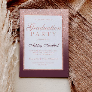 Faux roos gold glitter burgundy Gradudy party Kaart