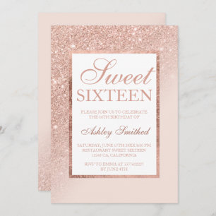 Faux roos Gold glitter elegant chic Sweet 16 side Kaart