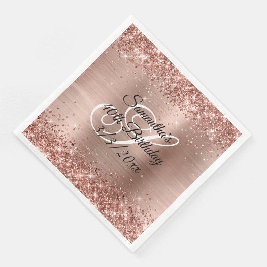 Faux Roos Gold Glitter en Folie 40e verjaardag Servet (Hoek)