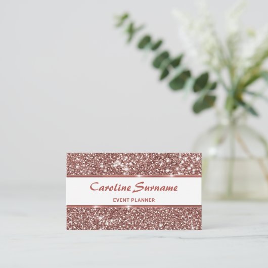 Faux Roos Gold Glitter Event Planner Girly Chic Visitekaartje (Staand voorkant)