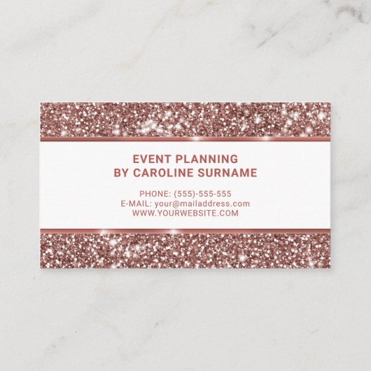 Faux Roos Gold Glitter Event Planner Girly Chic Visitekaartje (Achterkant)