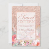 Faux roos gold glitter floral waterverf Sweet 16 Kaart (Voorkant)