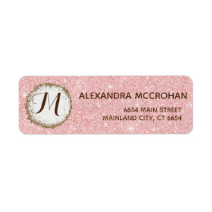 Faux Roos Gold Glitter Foil Pink Return Address Etiket