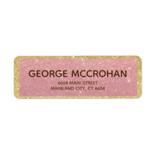 Faux Roos Gold Glitter Foil Pink Return Address Etiket
