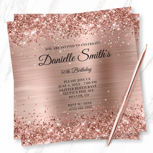 Faux Roos Gold Glitter Folie Monogram 50e verjaard Kaart