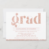 Faux Roos Gold Glitter Graduter Party Invitation Kaart (Voorkant)
