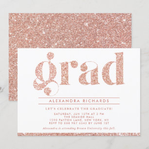 Faux Roos Gold Glitter Graduter Party Invitation Kaart