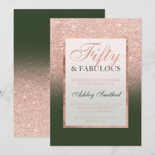 Faux roos gold glitter hunter green 50 fabulous kaart (Voorkant / Achterkant)