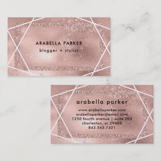Faux Roos Gold Glitter Kijk geometrisch Visitekaartje (Voorkant / Achterkant)