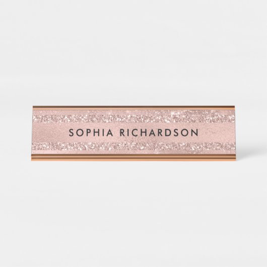 Faux Roos Gold Glitter-look Bureau Naambordje (Voorkant)