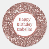 Faux Roos Gold Glitter Look Custom Happy Birthday Ronde Sticker (Voorkant)