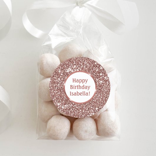 Faux Roos Gold Glitter Look Custom Happy Birthday Ronde Sticker