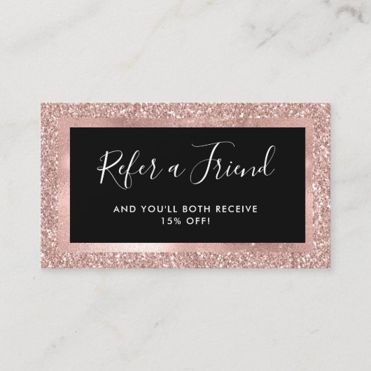 Faux Roos Gold Glitter-look en zwart Aanbevelingskaartje (Voorkant)