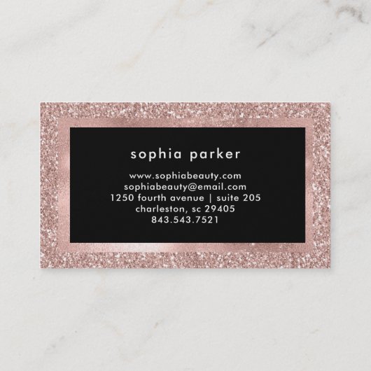 Faux Roos Gold Glitter-look en zwart | nagels Visitekaartje (Achterkant)