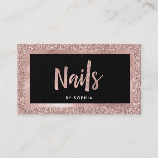 Faux Roos Gold Glitter-look en zwart | nagels Visitekaartje (Voorkant)