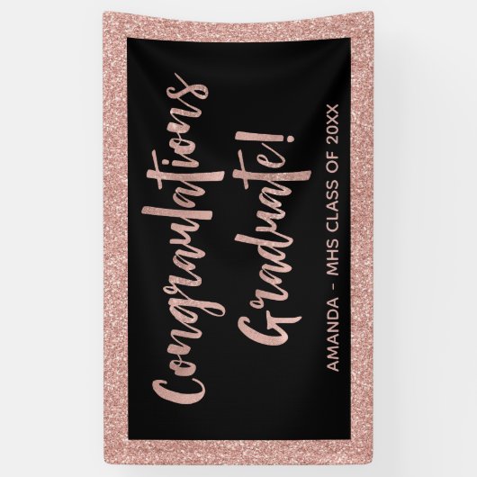 Faux Roos Gold Glitter-look | Gefeliciteerd Afstud Spandoek (Verticaal)