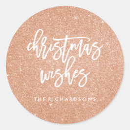 Faux Roos Gold Glitter Look Kerstwensen Ronde Sticker