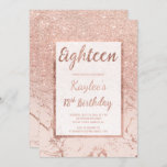 Faux roos gold glitter marble chic 18th Birthday Kaart<br><div class="desc">Een modern,   en elegant faux roos goud glitter douche marble ombre met pastel blush roze kleurenblok 180e verjaardagsfeestje met roos goudbolvormig patroon op een roze achtergrond met elegant goud lijst Perfect voor 18e verjaardag,  perfect voor haar,  de fashionista die van modern patroon en glam houdt</div>