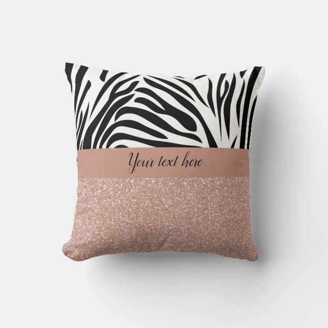 Faux Roos Gold Glitter met Zebra Print Kussen (Voorkant)