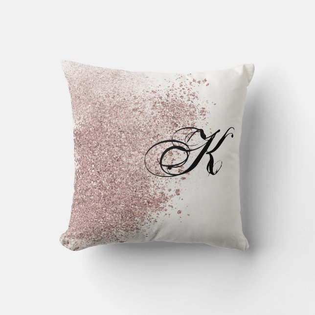 Faux Roos Gold Glitter Monogram Pillow Kussen (Voorkant)