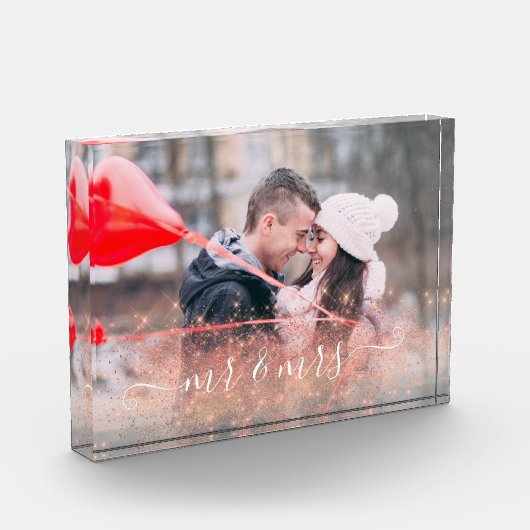 Faux roos gold glitter Mr. & Mrs. aangepaste foto (Links)