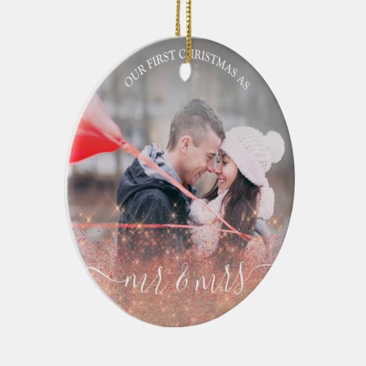 Faux roos gold glitter Mr. & Mrs. aangepaste foto Keramisch Ornament (Rechts)