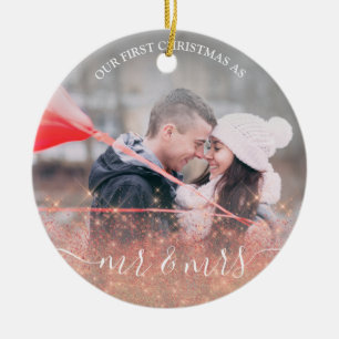 Faux roos gold glitter Mr. & Mrs. aangepaste foto Keramisch Ornament