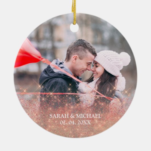 Faux roos gold glitter Mr. & Mrs. aangepaste foto Keramisch Ornament (Achterkant)