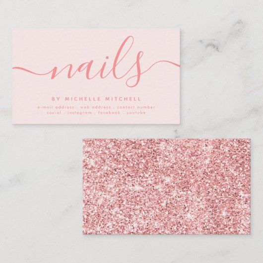 Faux Roos Gold Glitter Nail-technicus Blush  Visitekaartje (Voorkant / Achterkant)