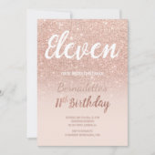 Faux roos gold glitter ombre eleven Birthday Kaart (Voorkant)